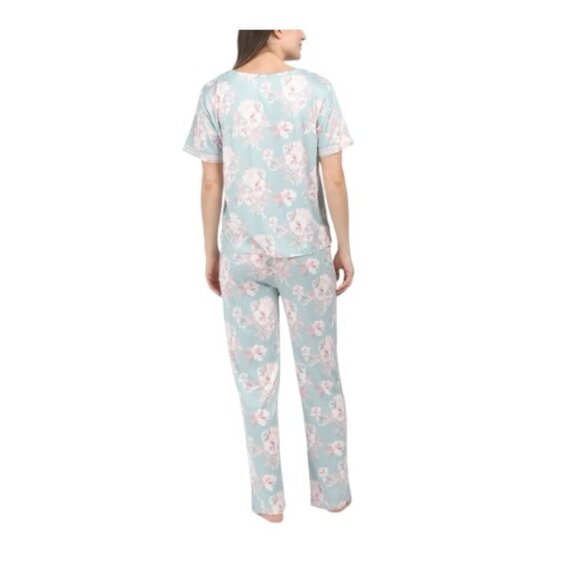 Flora Nikrooz Womens Green Floral Soft V Neck Top Pants Pajamas Set Sz M New - Picture 6 of 7